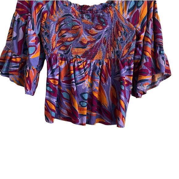 Terra & Sky Women Crop Top 1X Vibrant Colorful Boho Retro Y2K Festival Babydoll - Picture 6 of 10